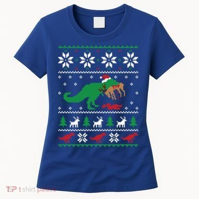 T Rex Eating Reindeer Funny Dinosaur Christmas Ugly Gift Women's T-Shirt