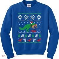 T Rex Eating Reindeer Funny Dinosaur Christmas Ugly Gift Kids Sweatshirt thumb 0