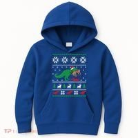 T Rex Eating Reindeer Funny Dinosaur Christmas Ugly Gift Kids Hoodie thumb 0