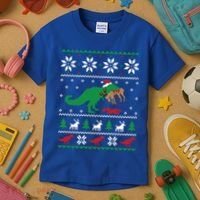 T Rex Eating Reindeer Funny Dinosaur Christmas Ugly Gift Kids T-Shirt thumb 3