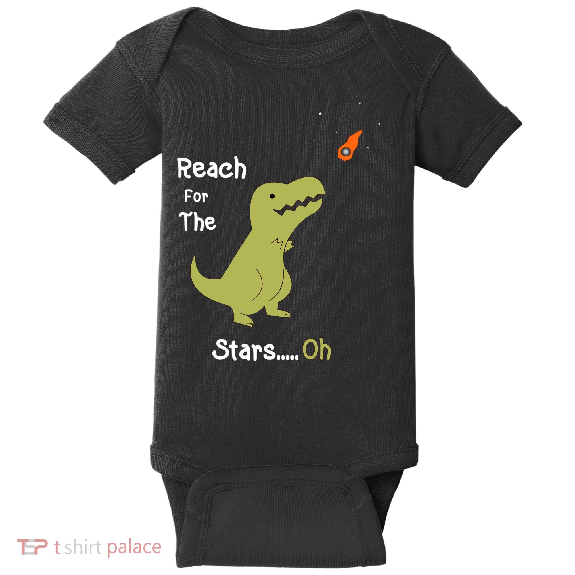 T-Rex Reach For The Stars Oh Dinosaur Dino Cool Cute Funny Baby Bodysuit