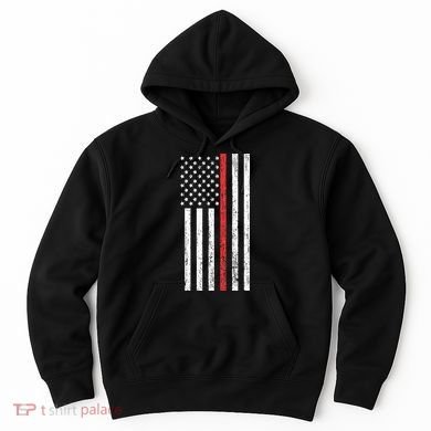 Thin RedLine Firefighter Flag Distressed Effect Hoodie