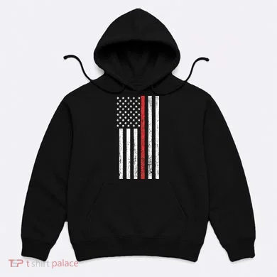 Thin RedLine Firefighter Flag Distressed Effect Hoodie