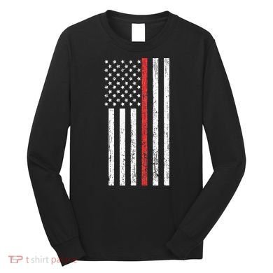 Thin RedLine Firefighter Flag Distressed Effect Long Sleeve Shirt