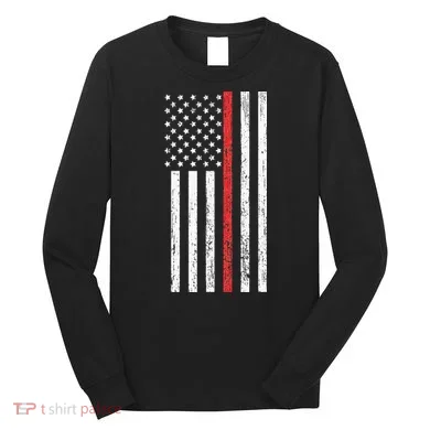 Thin RedLine Firefighter Flag Distressed Effect Long Sleeve Shirt
