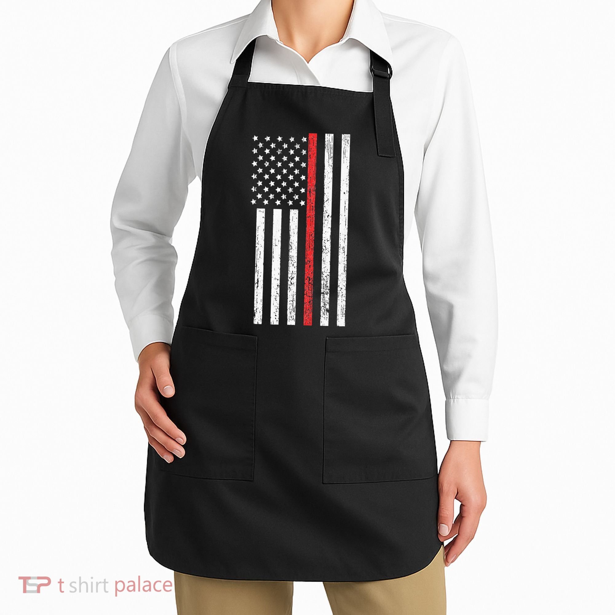 Thin RedLine Firefighter Flag Distressed Effect Apron