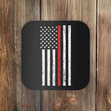 Thin RedLine Firefighter Flag Distressed Effect Coaster