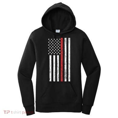 Thin RedLine Firefighter Flag Distressed Effect Women's Hoodie