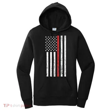 Thin RedLine Firefighter Flag Distressed Effect Women's Hoodie