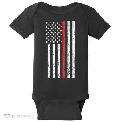 Thin RedLine Firefighter Flag Distressed Effect Baby Bodysuit