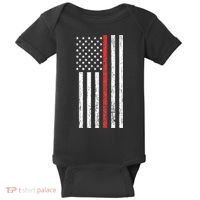 Thin RedLine Firefighter Flag Distressed Effect Baby Bodysuit thumb 0