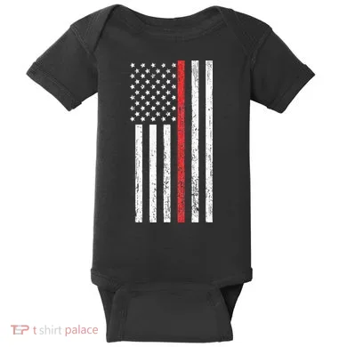 Thin RedLine Firefighter Flag Distressed Effect Baby Bodysuit
