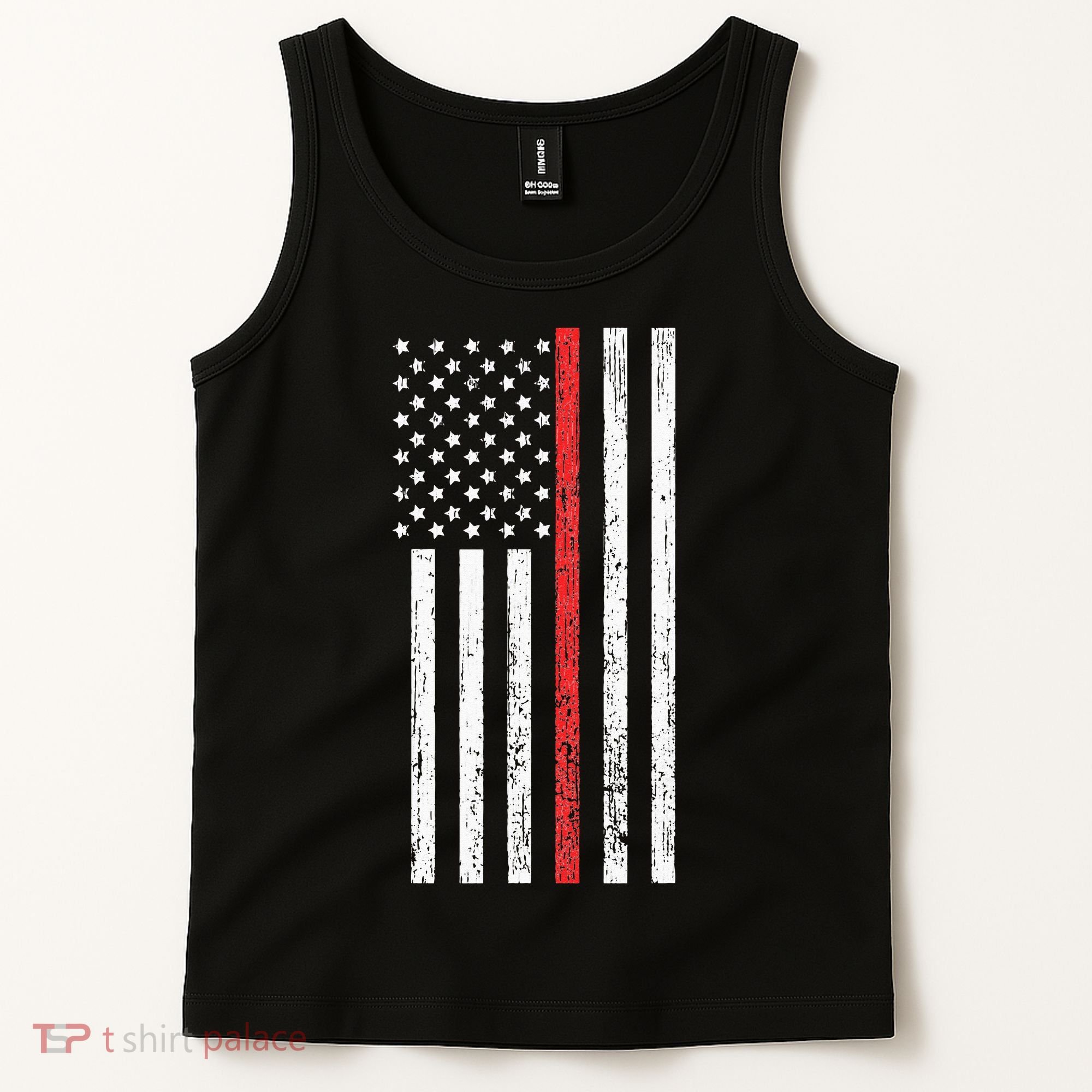 Thin RedLine Firefighter Flag Distressed Effect Tank Top