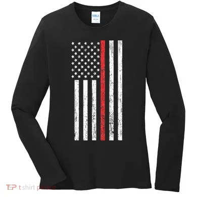 Thin RedLine Firefighter Flag Distressed Effect Women's Long Sleeve Shirt