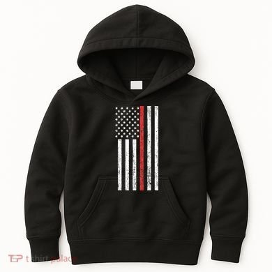 Thin RedLine Firefighter Flag Distressed Effect Kids Hoodie