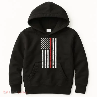 Thin RedLine Firefighter Flag Distressed Effect Kids Hoodie