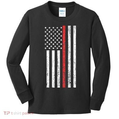 Thin RedLine Firefighter Flag Distressed Effect Kids Long Sleeve Shirt