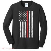 Thin RedLine Firefighter Flag Distressed Effect Kids Long Sleeve Shirt thumb 0