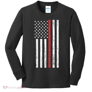 Thin RedLine Firefighter Flag Distressed Effect Kids Long Sleeve Shirt