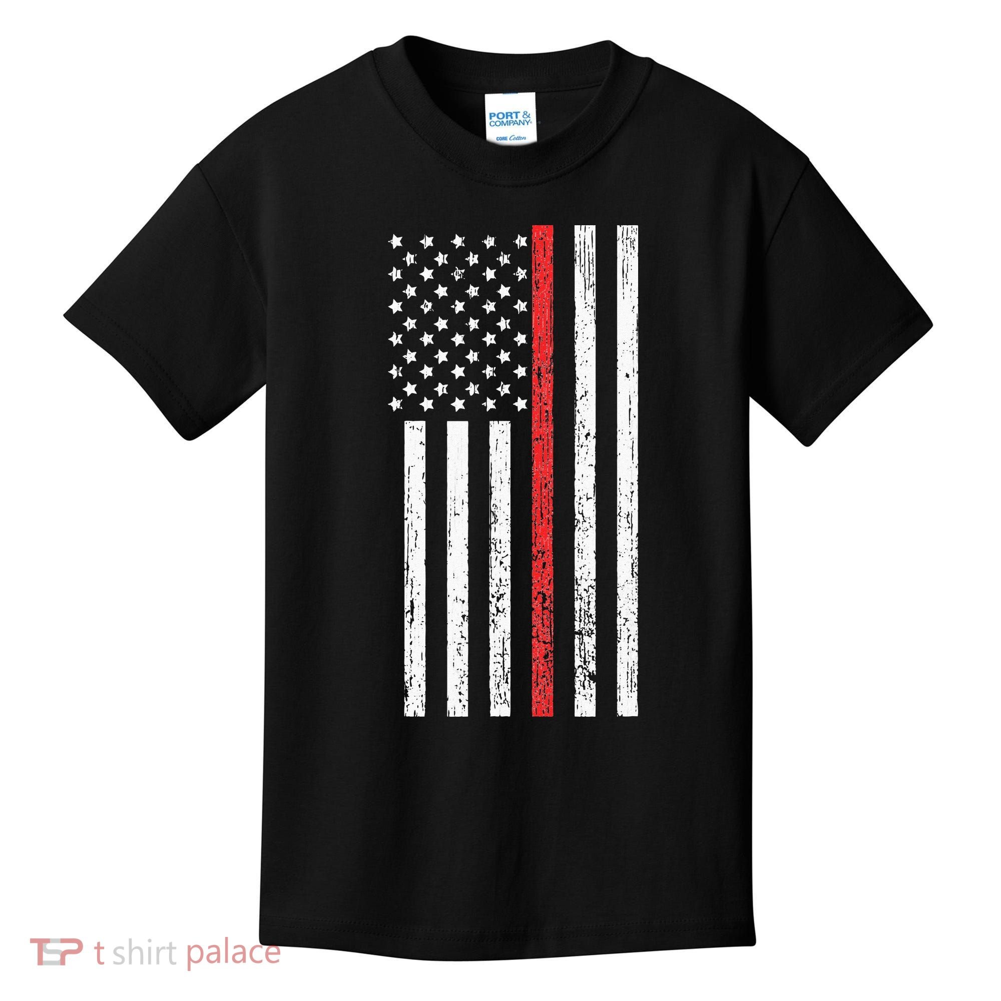 Thin RedLine Firefighter Flag Distressed Effect Kids T-Shirt