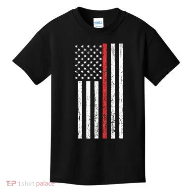 Thin RedLine Firefighter Flag Distressed Effect Kids T-Shirt