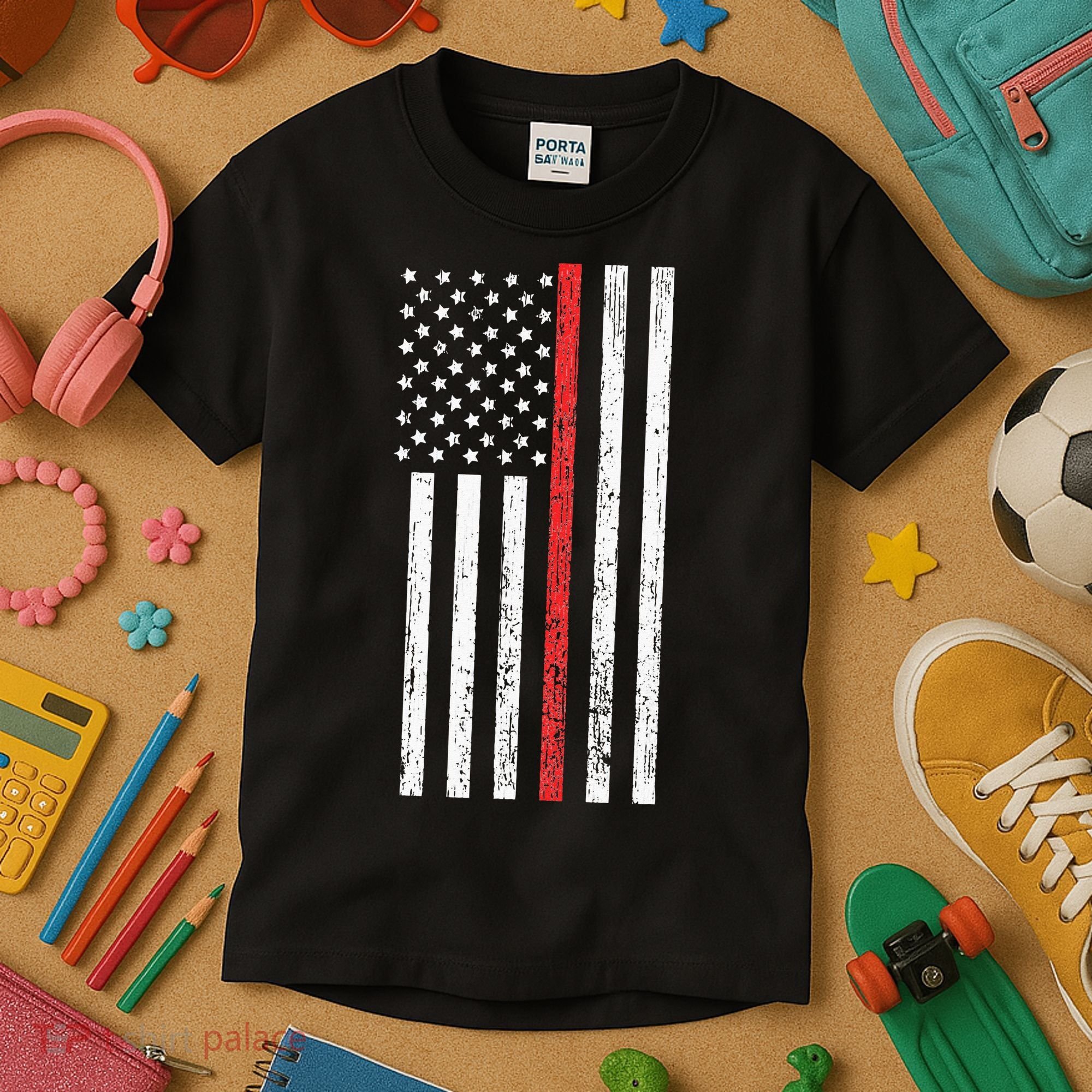 Thin RedLine Firefighter Flag Distressed Effect Kids T-Shirt