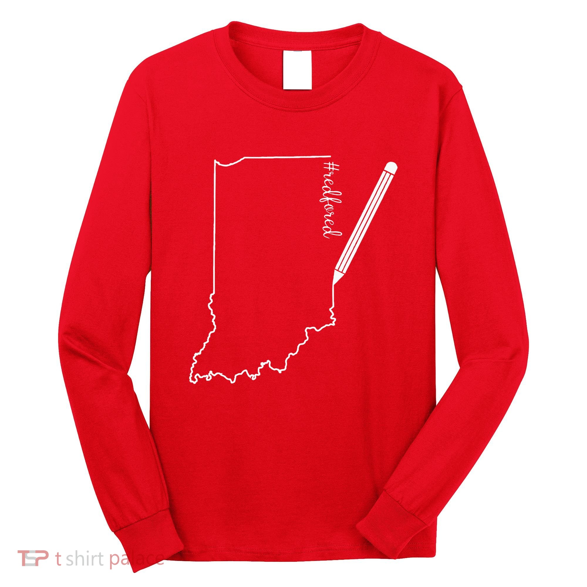 Teacher Red For Ed RedForEd Indiana Pencil Drawing Gift Long Sleeve Shirt