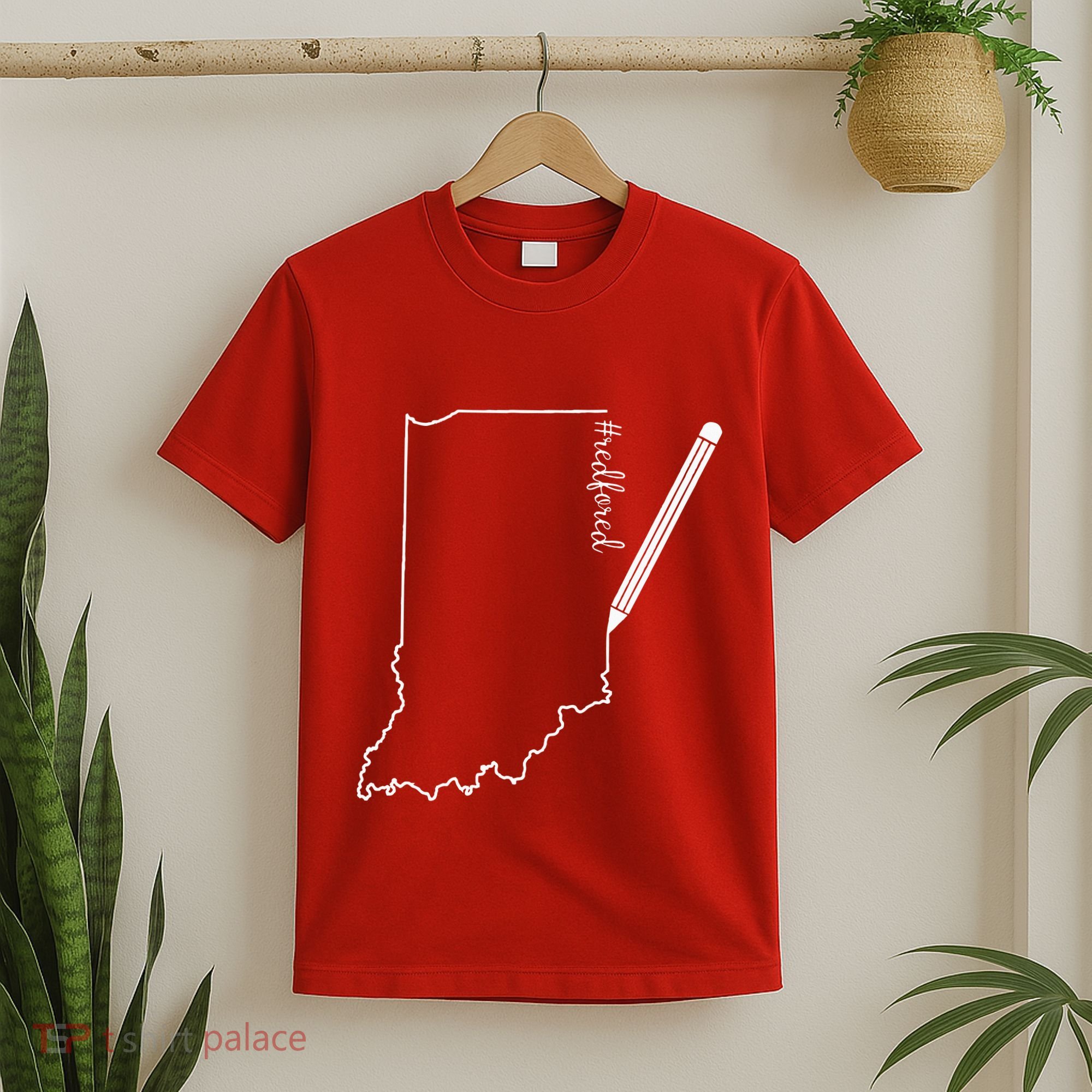 Teacher Red For Ed RedForEd Indiana Pencil Drawing Gift T-Shirt