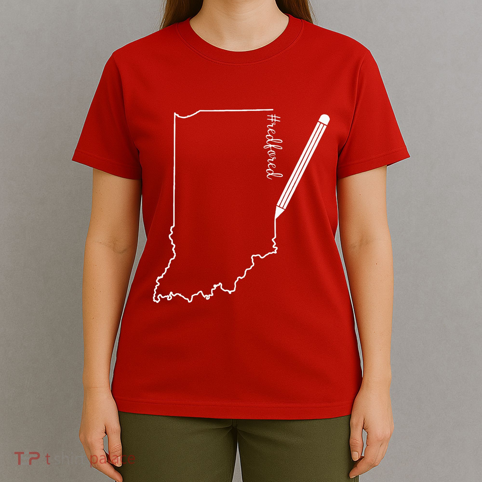 Teacher Red For Ed RedForEd Indiana Pencil Drawing Gift T-Shirt