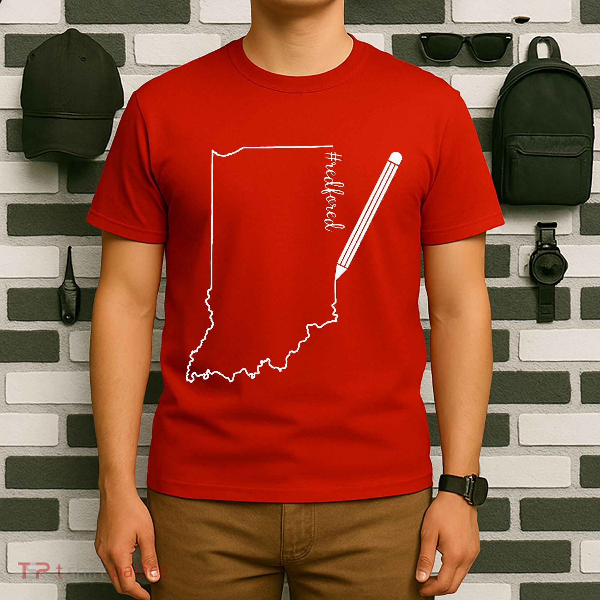 Teacher Red For Ed RedForEd Indiana Pencil Drawing Gift T-Shirt