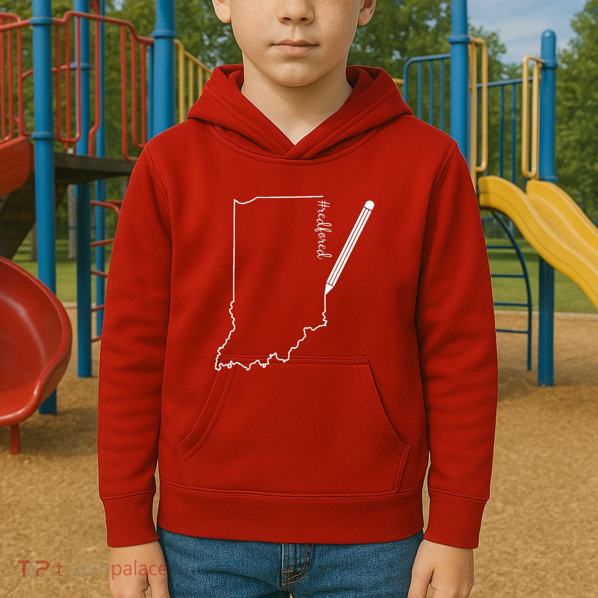 Teacher Red For Ed RedForEd Indiana Pencil Drawing Gift Kids Hoodie