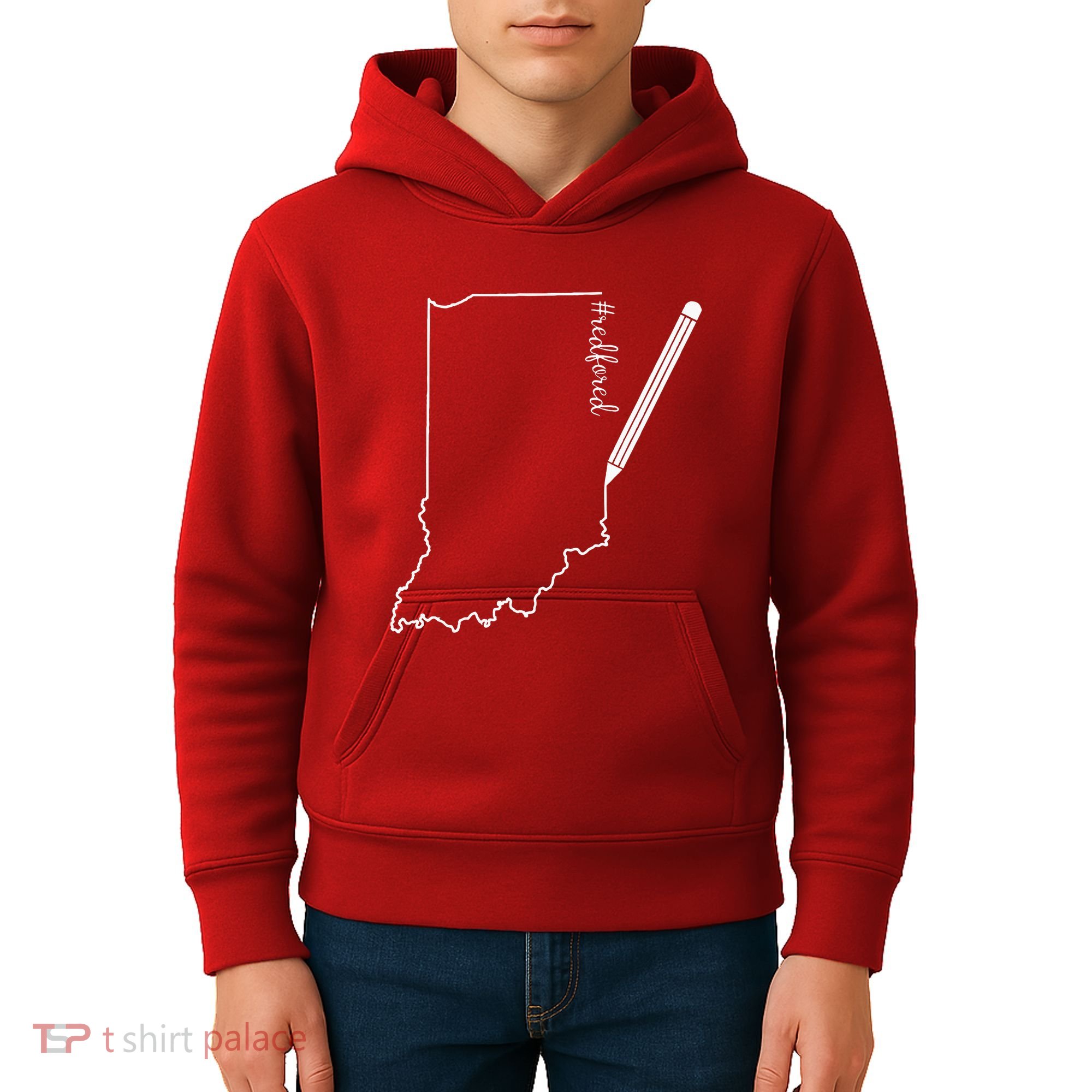 Teacher Red For Ed RedForEd Indiana Pencil Drawing Gift Kids Hoodie