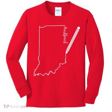 Teacher Red For Ed RedForEd Indiana Pencil Drawing Gift Kids Long Sleeve Shirt