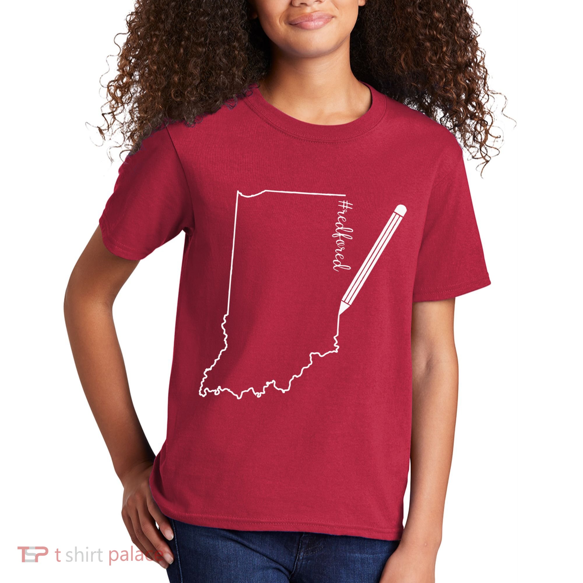 Teacher Red For Ed RedForEd Indiana Pencil Drawing Gift Kids T-Shirt