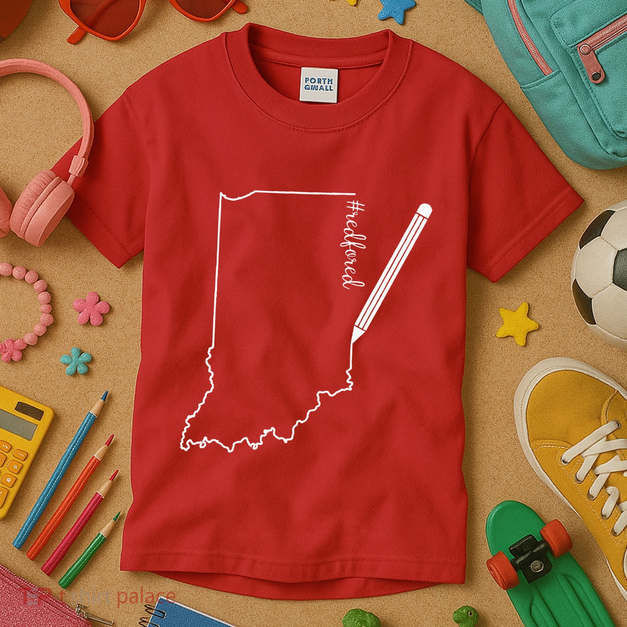 Teacher Red For Ed RedForEd Indiana Pencil Drawing Gift Kids T-Shirt