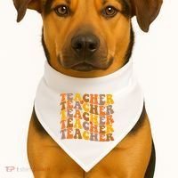 Teacher Retro Fall Cute Gift USA-Made Doggie Bandana thumb 1