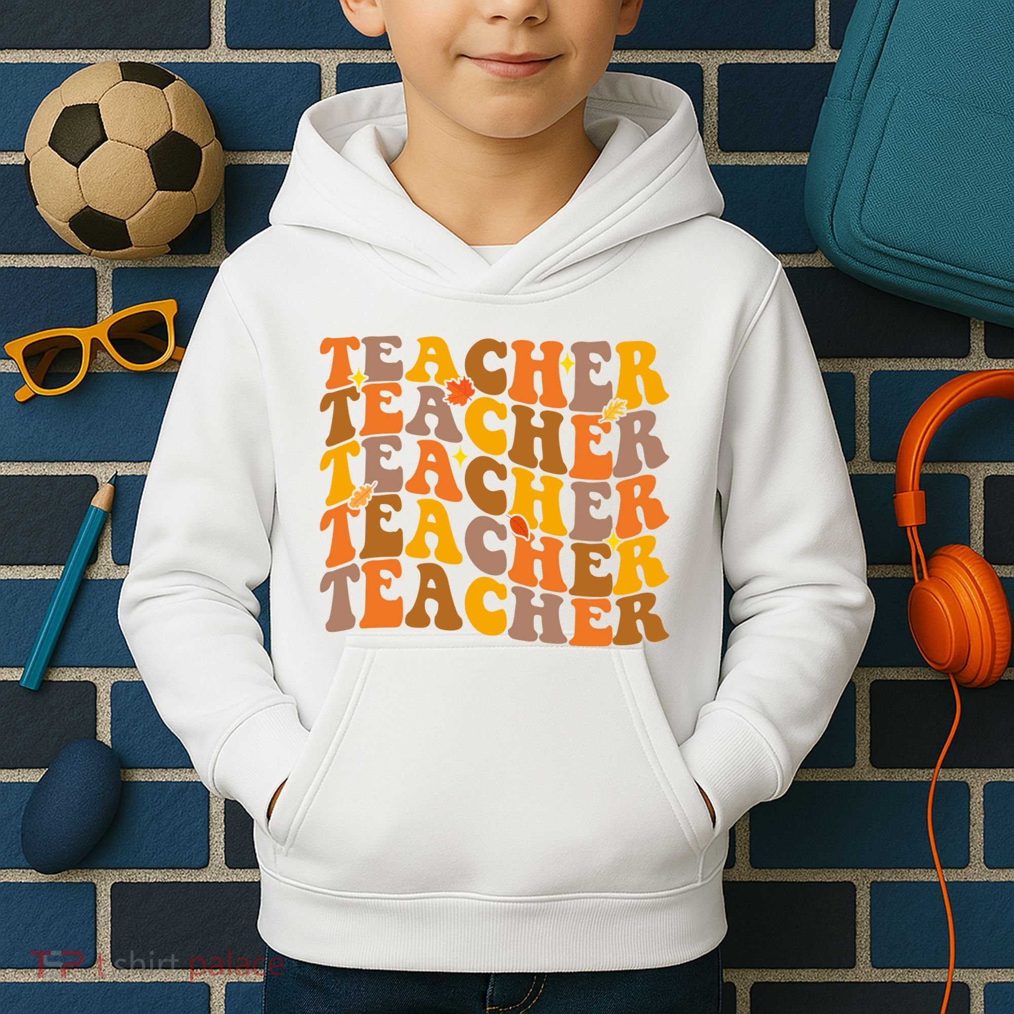 Teacher Retro Fall Cute Gift Kids Hoodie