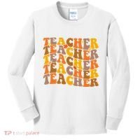 Teacher Retro Fall Cute Gift Kids Long Sleeve Shirt thumb 0