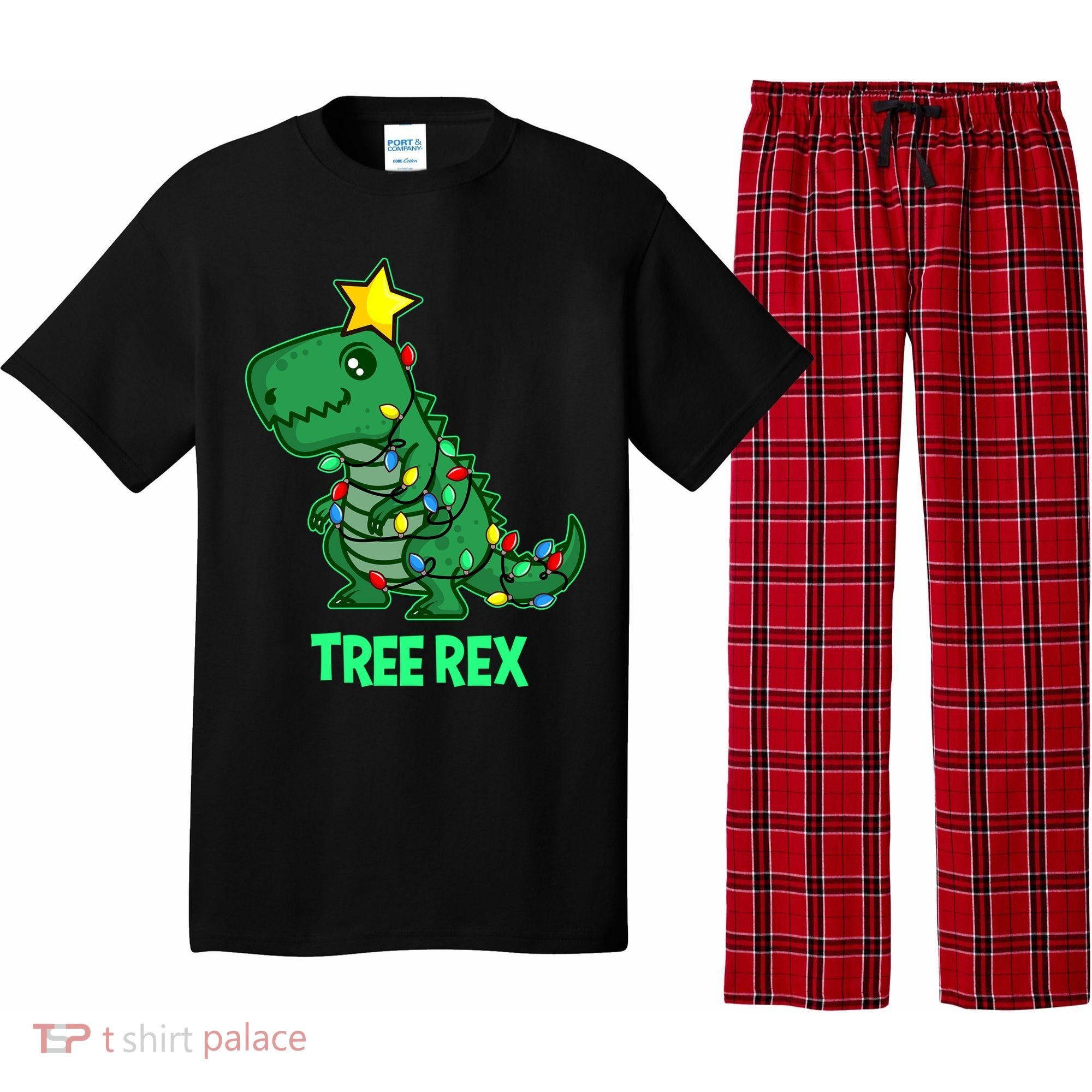 Tree Rex Funny Cute Retro Christmas Dino Cool Gift Pajama Set