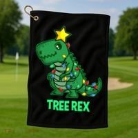 Tree Rex Funny Cute Retro Christmas Dino Cool Gift Golf Towel thumb 1