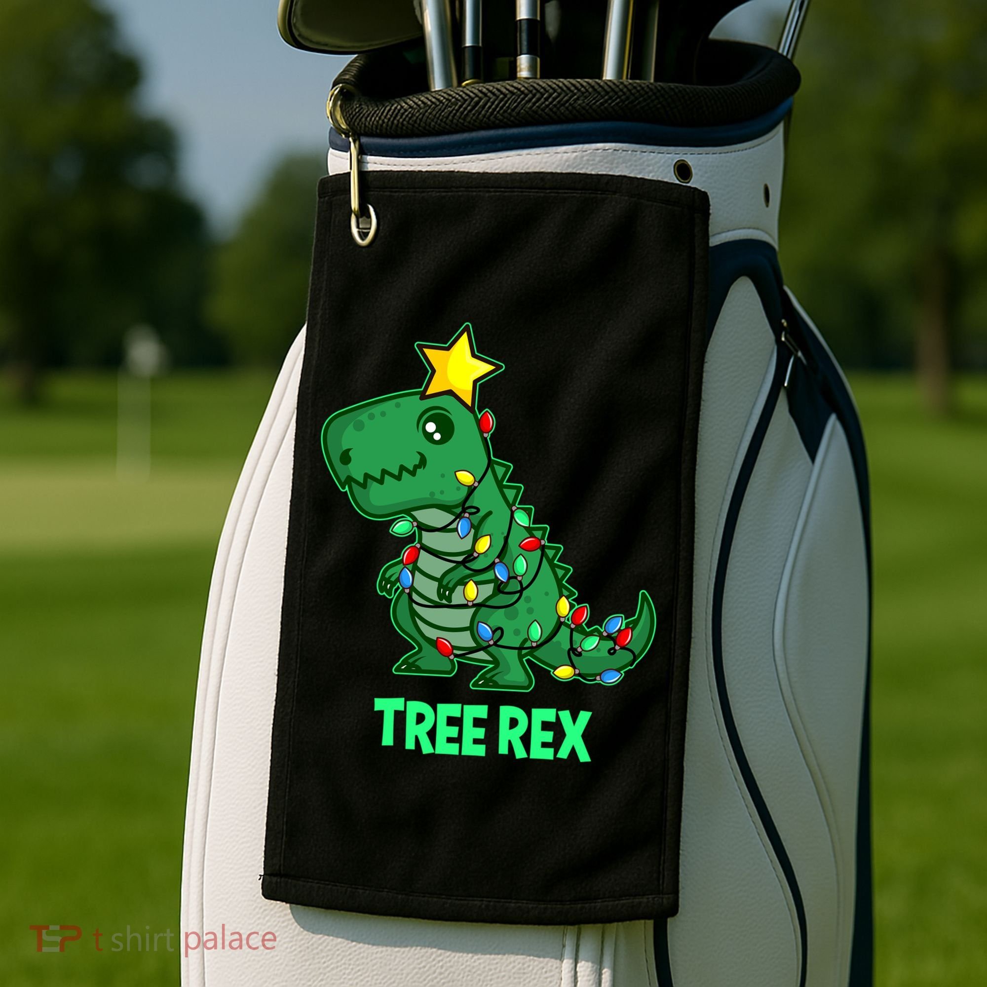 Tree Rex Funny Cute Retro Christmas Dino Cool Gift Golf Towel
