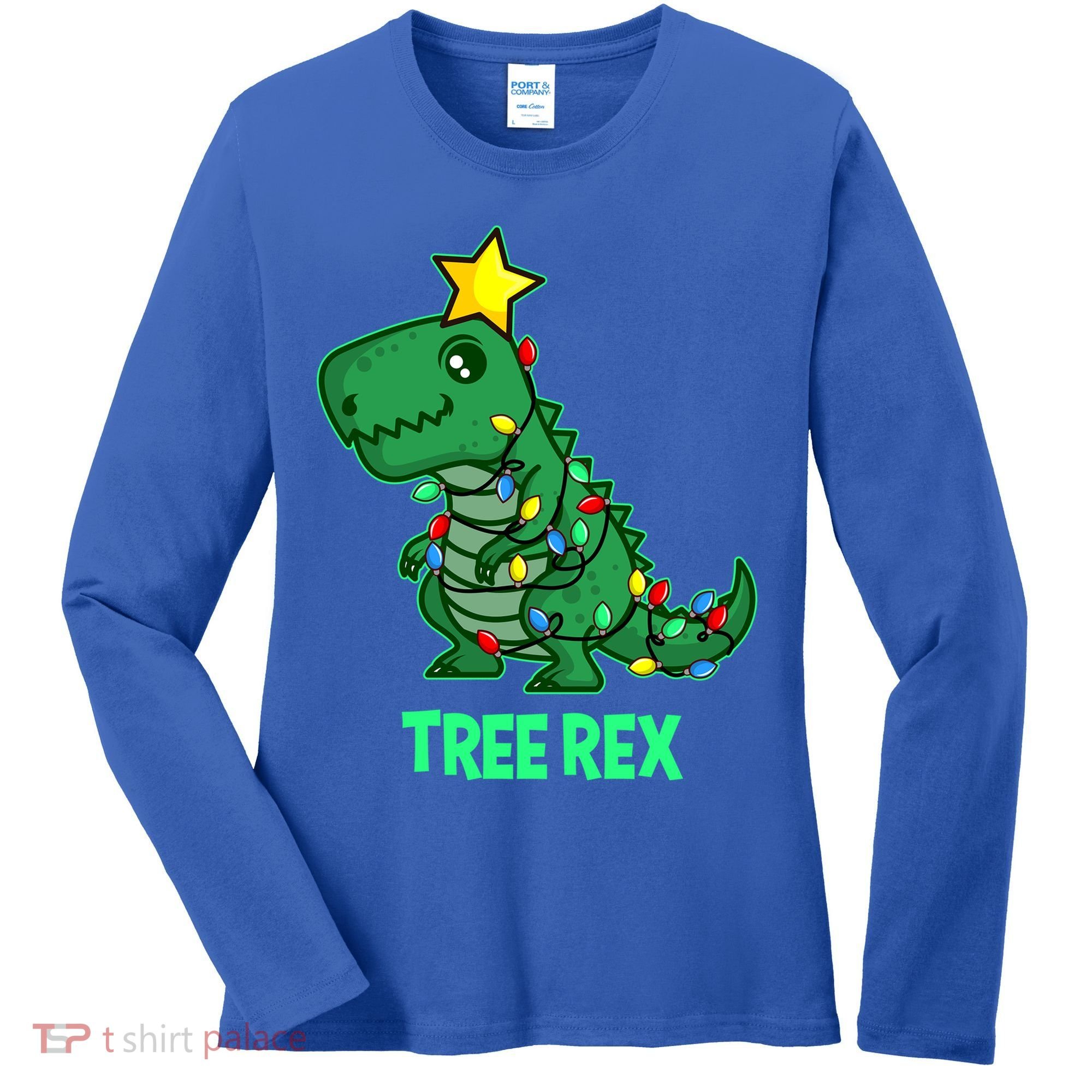 Tree Rex Funny Cute Retro Christmas Dino Cool Gift Women's Long Sleeve Shirt