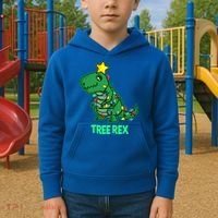 Tree Rex Funny Cute Retro Christmas Dino Cool Gift Kids Hoodie thumb 2