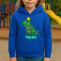 Tree Rex Funny Cute Retro Christmas Dino Cool Gift Kids Hoodie thumb 3