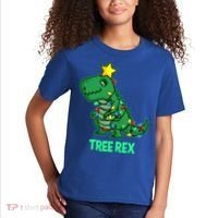 Tree Rex Funny Cute Retro Christmas Dino Cool Gift Kids T-Shirt thumb 2