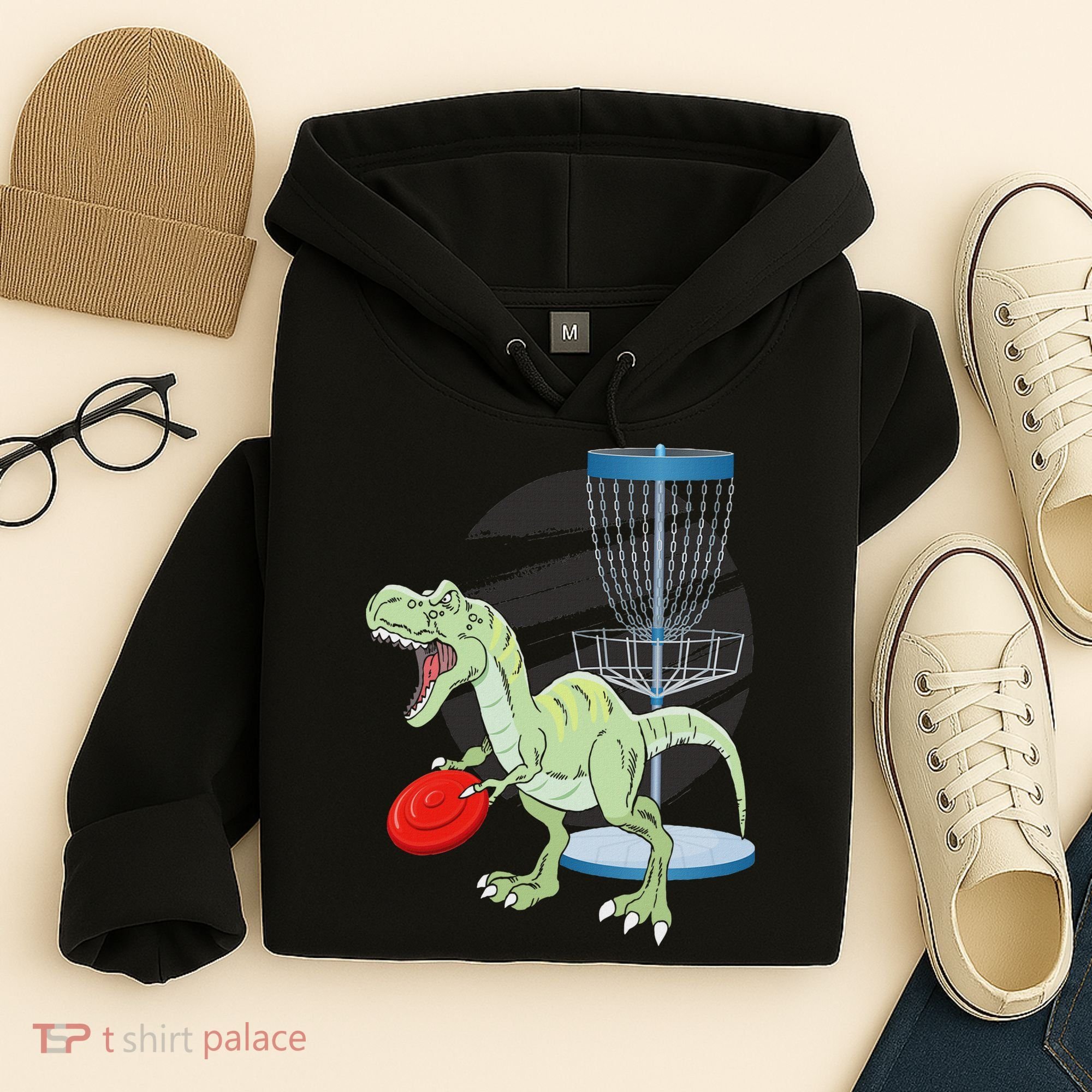 T Rex Frisbee Dinosaur Recreational Tosser Dino Disc Golf Hoodie