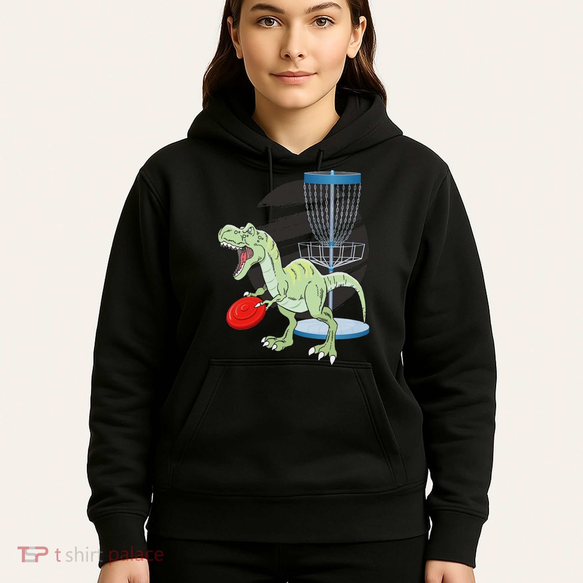 T Rex Frisbee Dinosaur Recreational Tosser Dino Disc Golf Hoodie