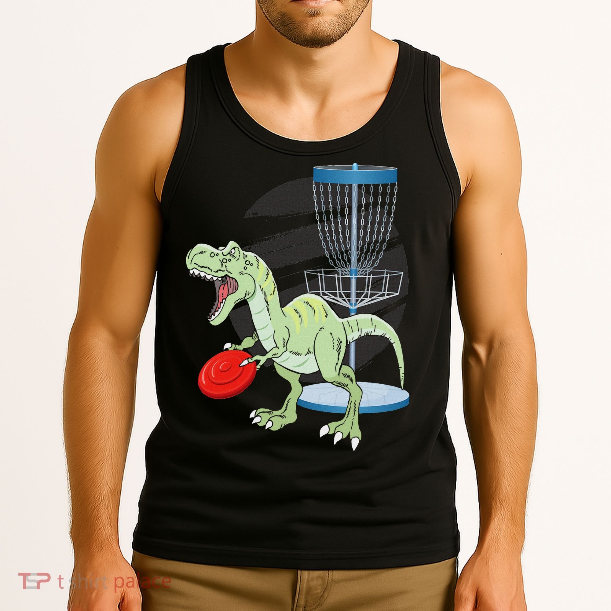 T Rex Frisbee Dinosaur Recreational Tosser Dino Disc Golf Tank Top