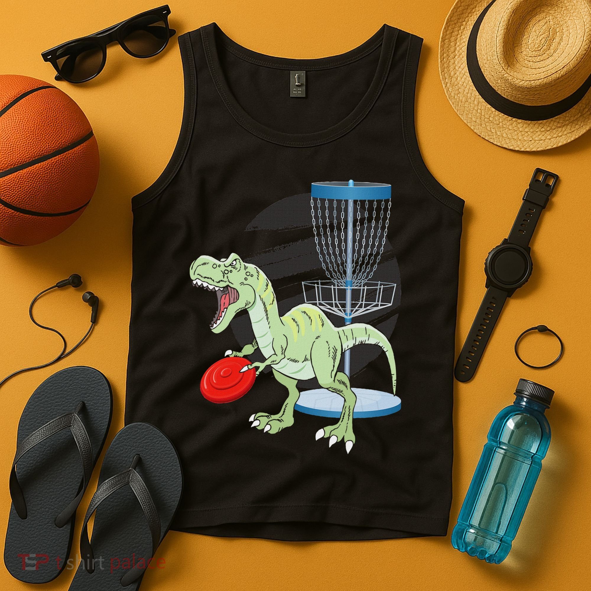 T Rex Frisbee Dinosaur Recreational Tosser Dino Disc Golf Tank Top