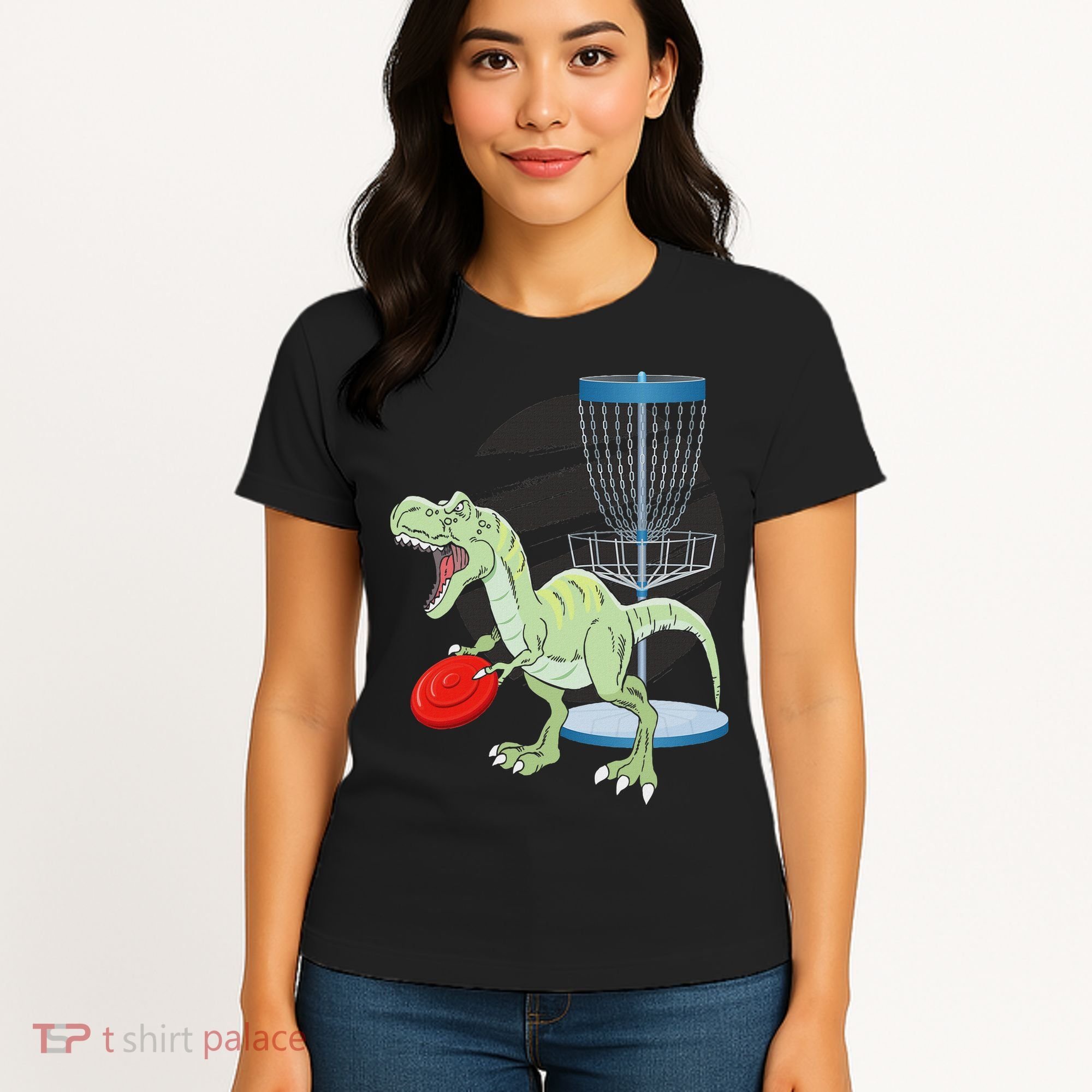 T Rex Frisbee Dinosaur Recreational Tosser Dino Disc Golf Women's T-Shirt